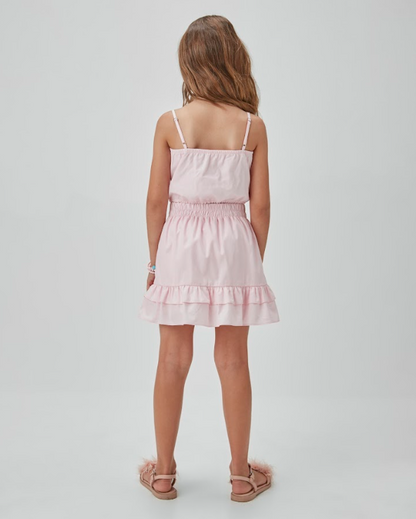 Conjunto Infantil Blusa e Saia-short de Algodão Entremeio em Renda Rosa - Um Mais Um