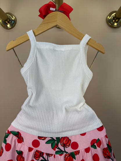 Conjunto Infantil Regata e Shorts Estampa Cherry Floral Off White - Momi