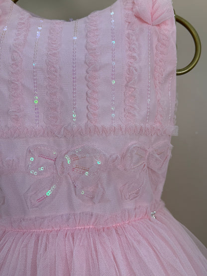 Vestido Infantil Bordado Saia Em Tule Rosa - Petit Cherie