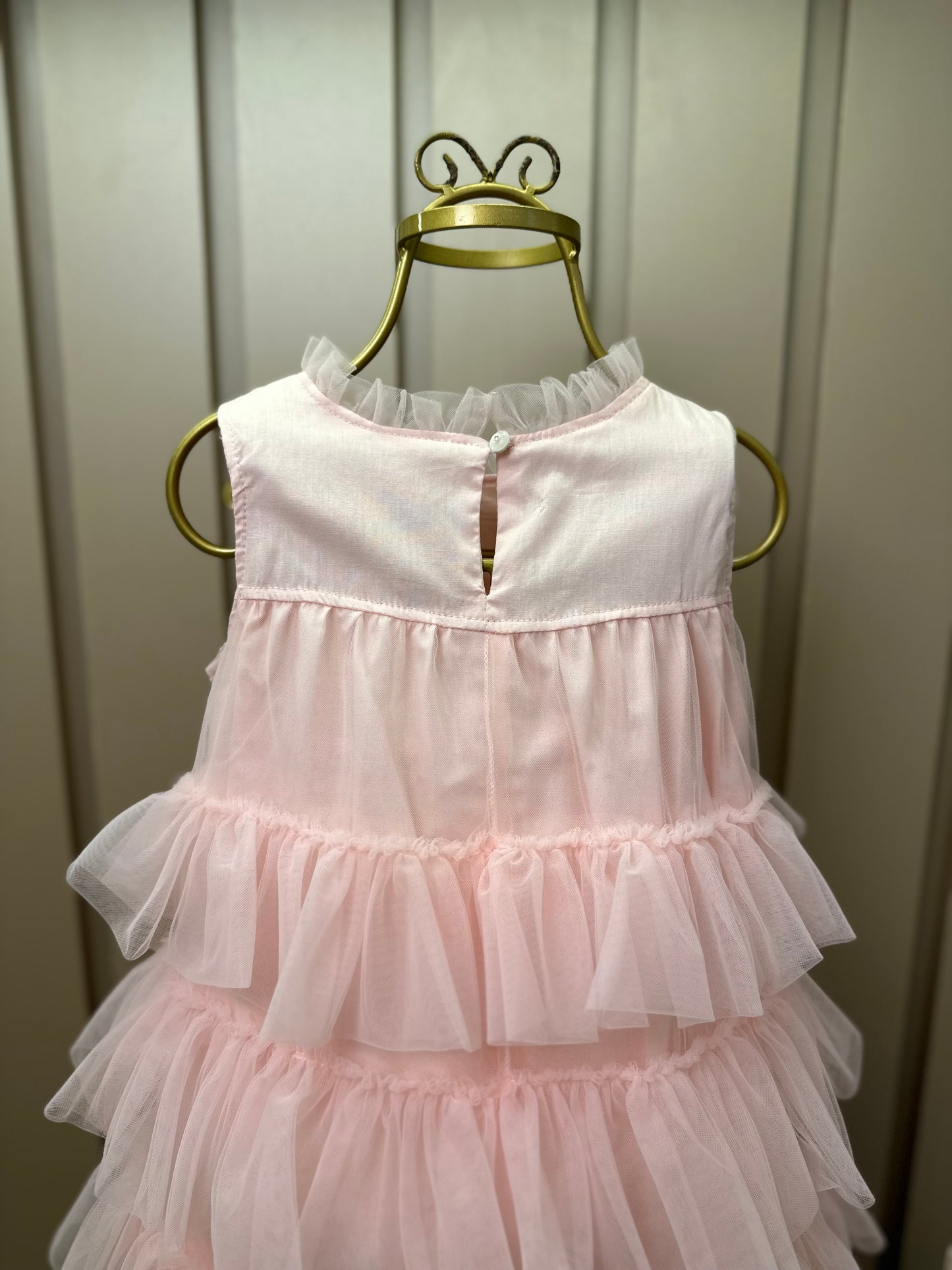 Vestido Infantil Tule Camadas Babados Laço Rosa Fada - Pituchinhus