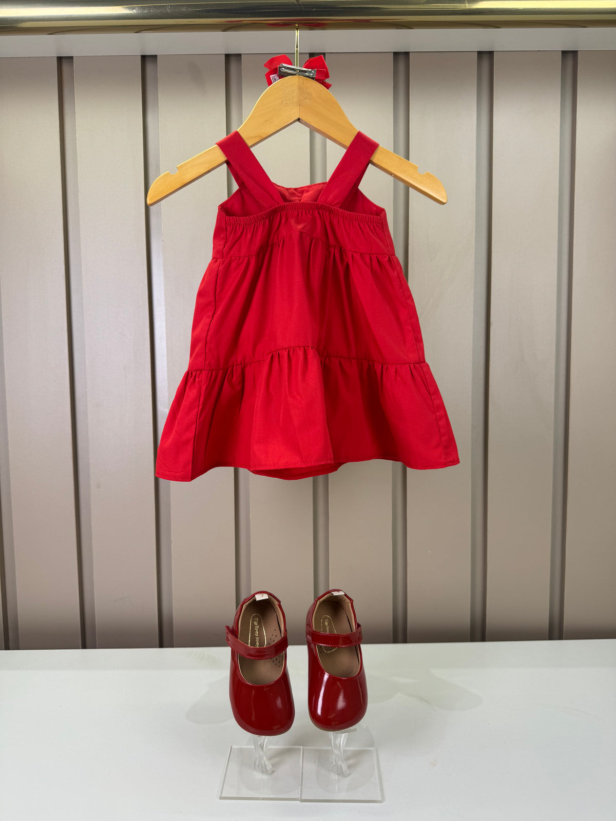 Vestido Infantil Laço Maxxi Babados Em Camadas Vermelho - Mon Sucre