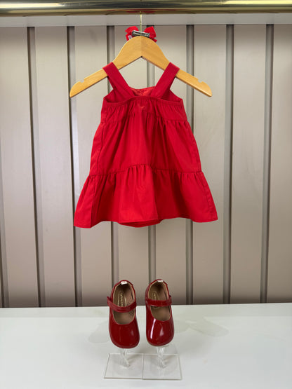 Vestido Infantil Laço Maxxi Babados Em Camadas Vermelho - Mon Sucre