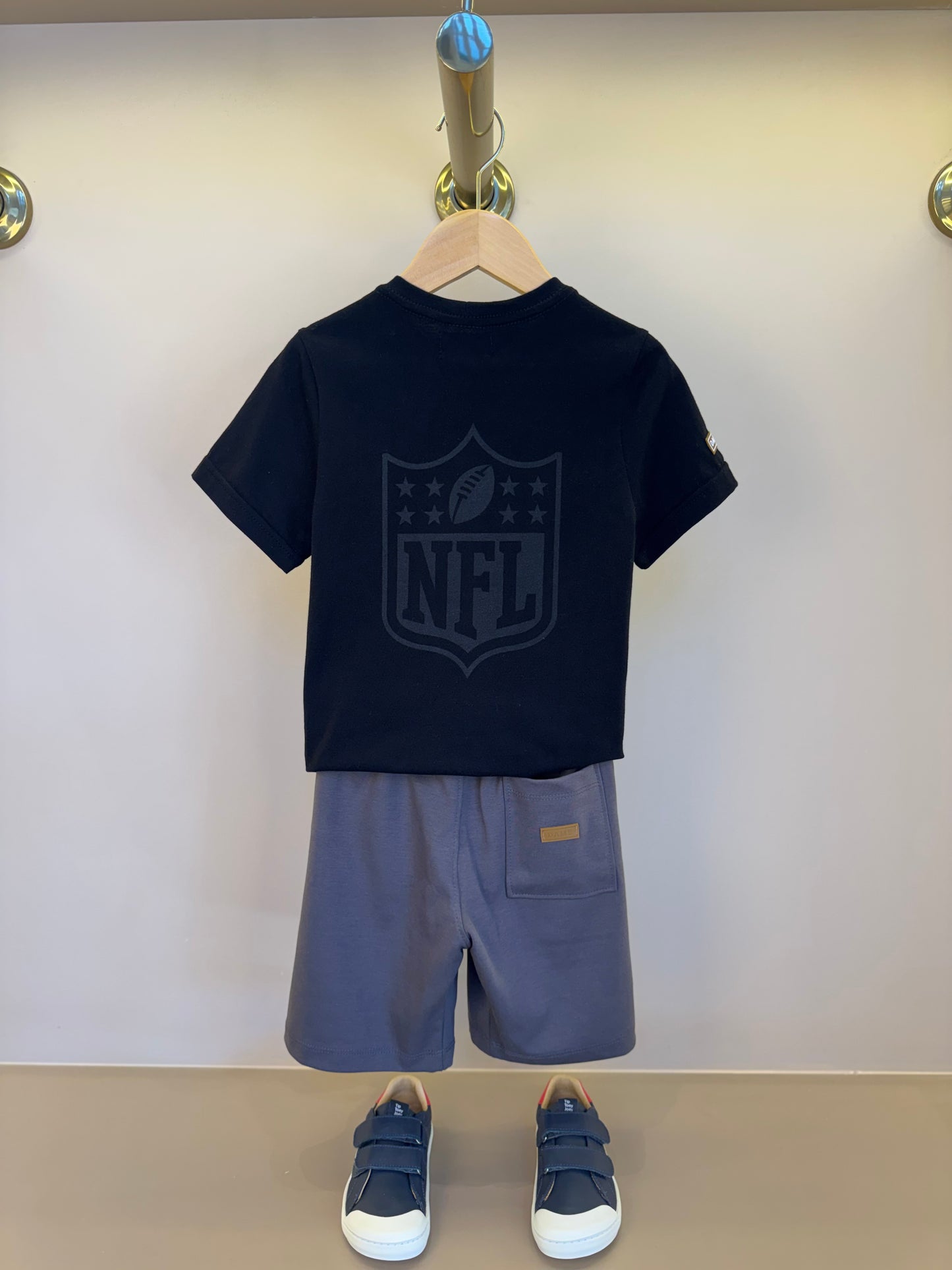 Conjunto Infantil Camiseta Algodão Jogador NFL e Bermuda Suedine Algodão Bolsos Grafite - Dame