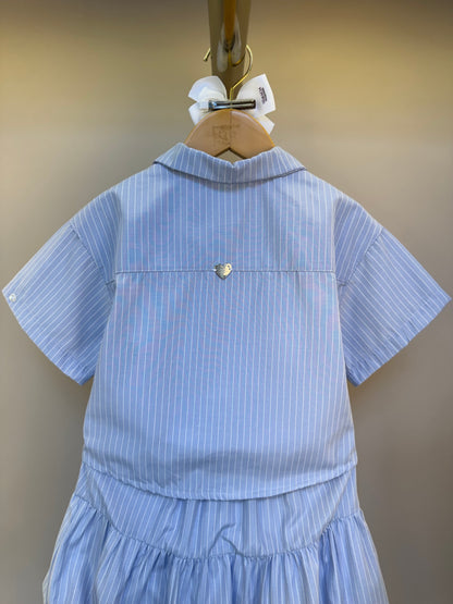Conjunto Infantil  Saia Com Detalhes  Camisa Listrada Blusa Branca - Gabriela Aquarela