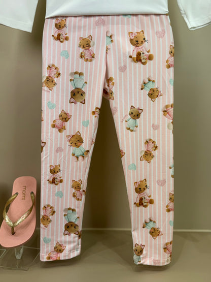 Pijama Infantil Blusa ML Sweet Dreams e Legging Ursinhas Rosa Claro - Infanti