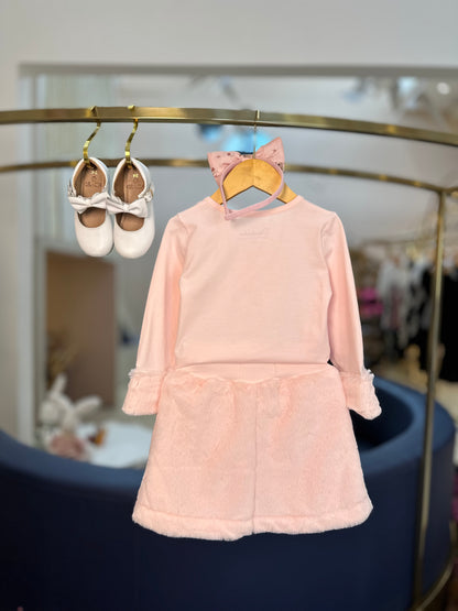 Conjunto Infantil Blusa e Saia-Shorts Pelinho Bordado Pérolas e Cristais - Pituchinhus