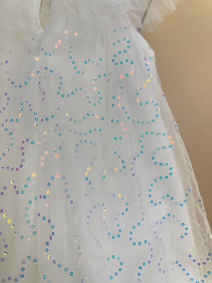 Vestido Infantil Trapézio Tule Bordado Paeté Off White - Petit Cherie