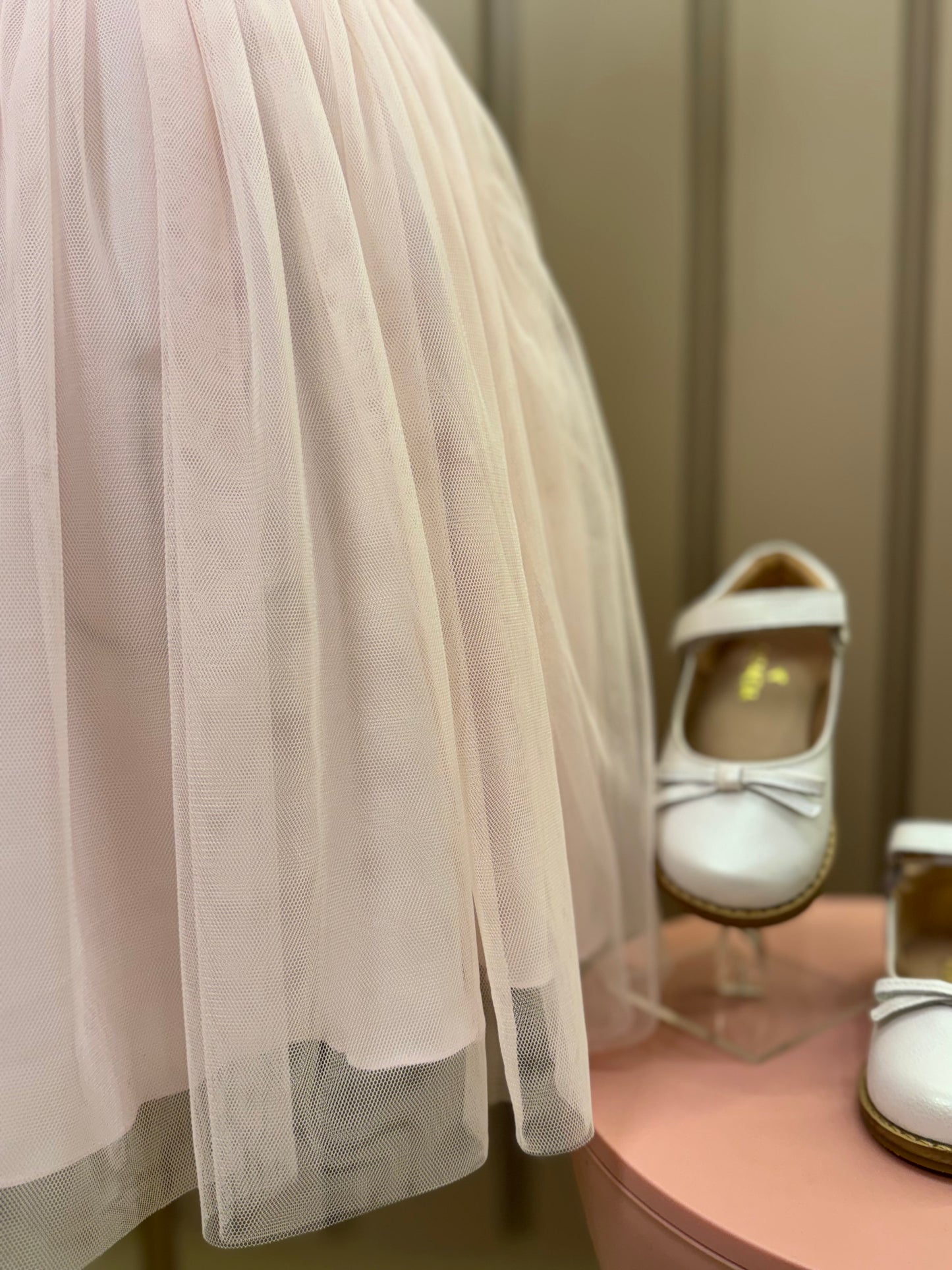 Vestido Infantil Festa Tule Poly Mesh Pérolas e Lacinho Aplicado Rosa - Petit Cherie