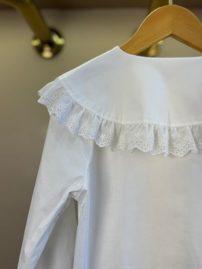Camisa Infantil Gola Babados Rendas Off White - Animê
