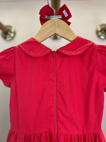 Vestido Infantil Algodão Vermelho Golinha e Laço - Petit Cherie