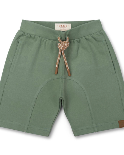 Conjunto Infantil Camiseta Algodão Teddy Chapéu Panama e Bermuda Moletom Algodão Recortes Eucalipto - Dame