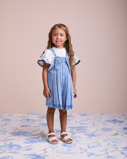 Conjunto Infantil Jardineira Jeans com Blusa Mangas Amplas Minnie Navy - Animê