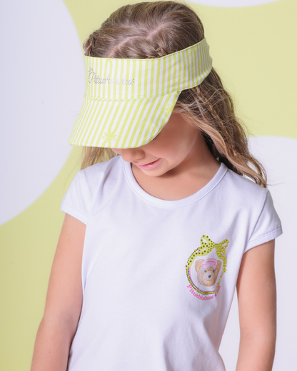 Conjunto Infantil Blusa Cotton Ursinha com Pregas nas Costas e Saia-short Algodão Balonê Listrada - Pituchinhus