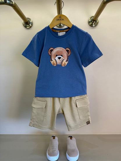 Camiseta Infantil Algodão Teddy Fone Denim - Dame