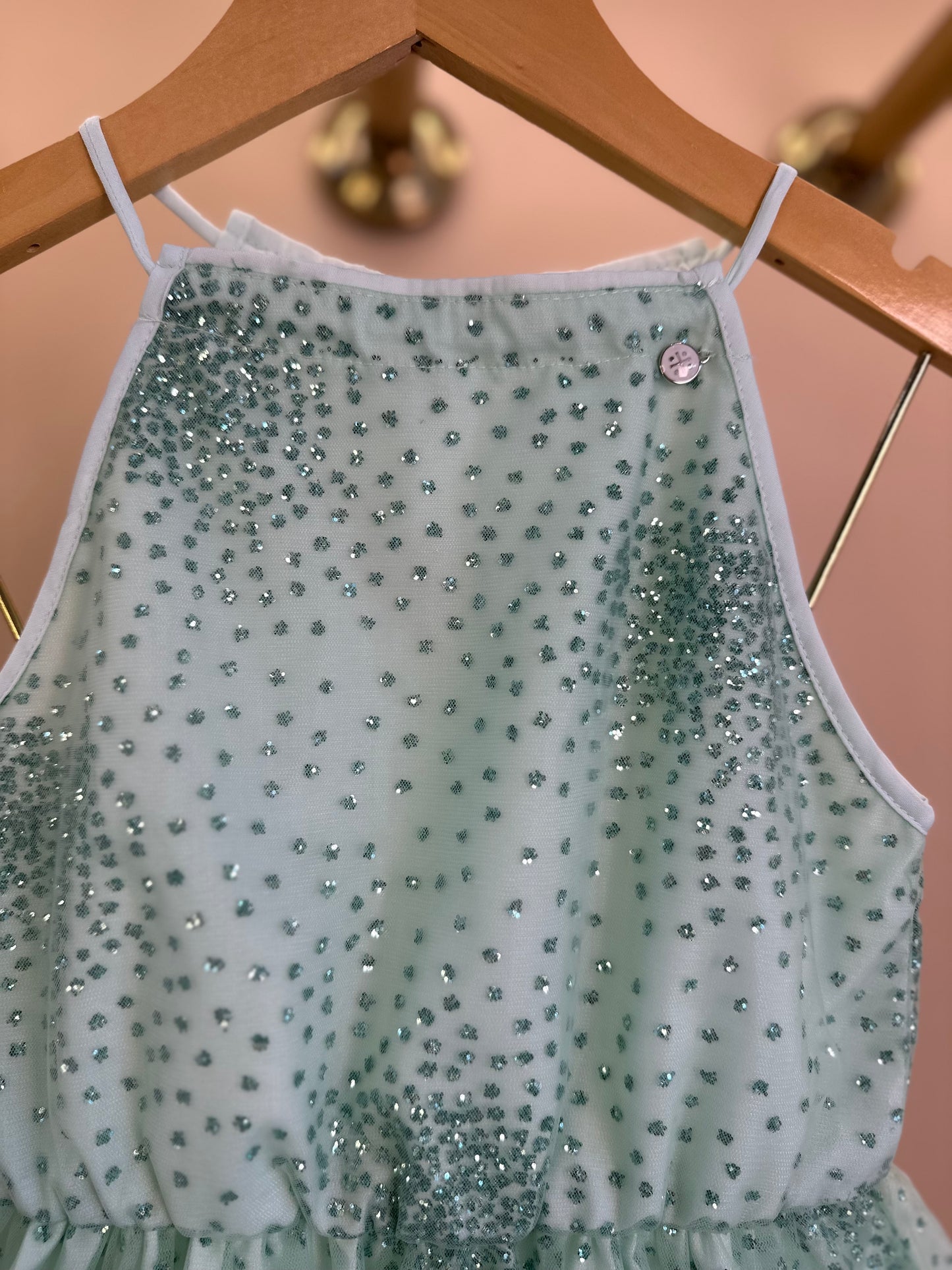 Vestido Infantil Rodado Tule Florzinhas e Glitter - Um Mais Um