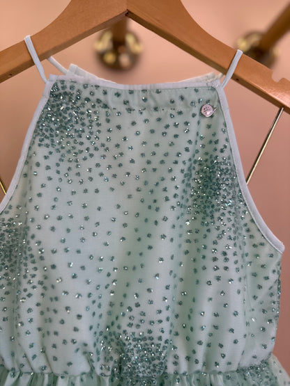 Vestido Infantil Rodado Tule Florzinhas e Glitter - Um Mais Um