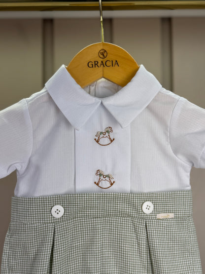 Macaquinho Bebê Clássico Cavalinho Bordado Verde - Roana