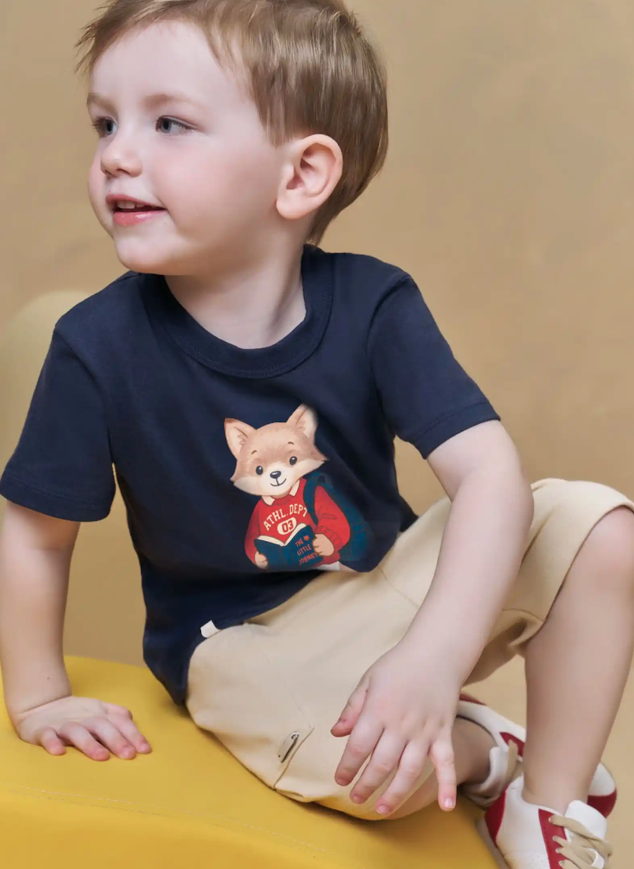 Conjunto Infantil Camiseta With Fox e Bermuda - Little Johnny