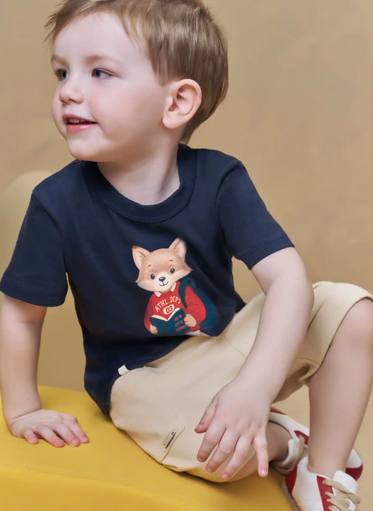 Conjunto Infantil Camiseta With Fox e Bermuda - Little Johnny