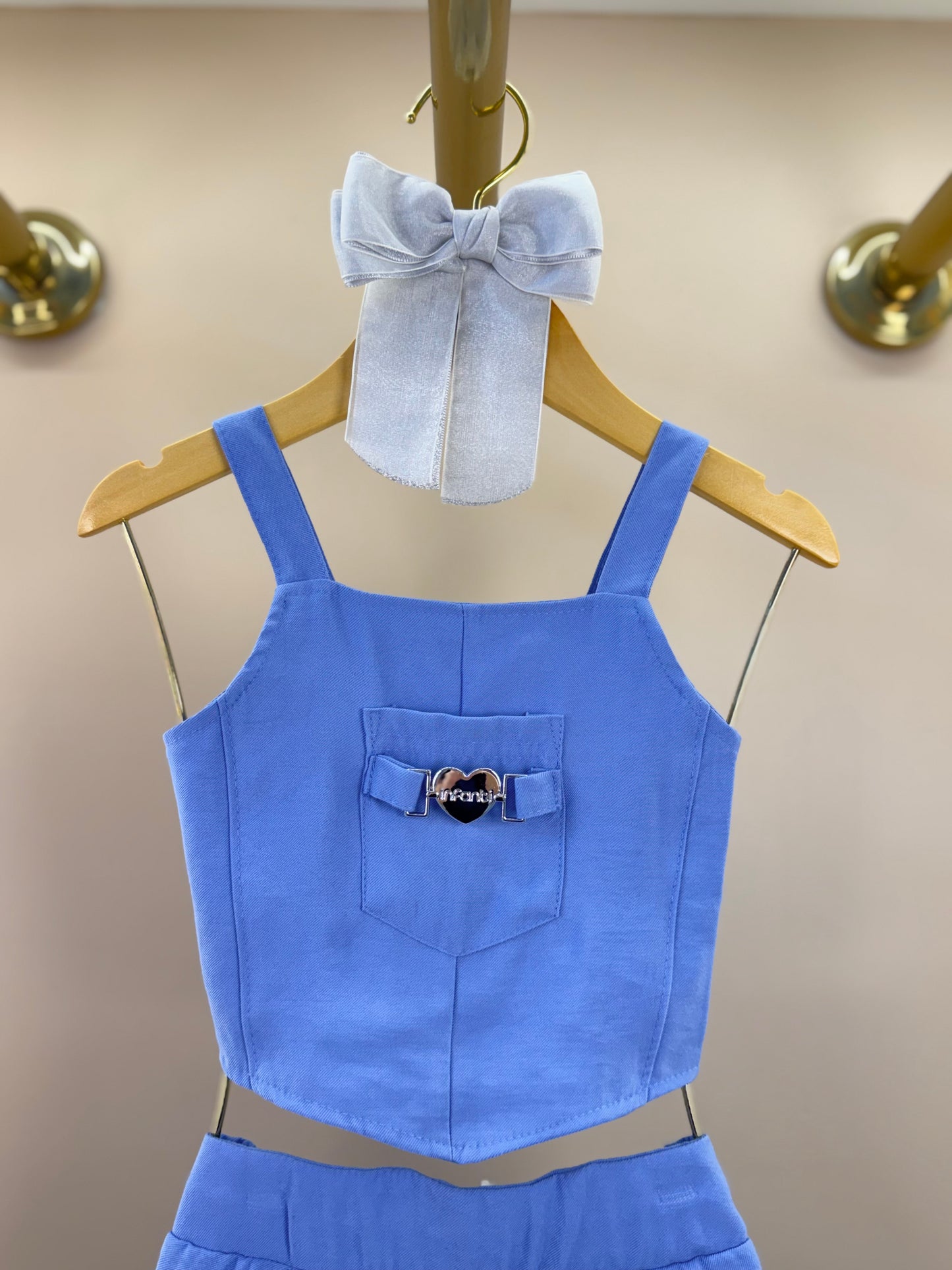 Conjunto Infantil Blusa com Alça e Short-Saia Azul Medio - Infanti