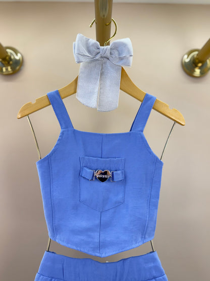 Conjunto Infantil Blusa com Alça e Short-Saia Azul Medio - Infanti