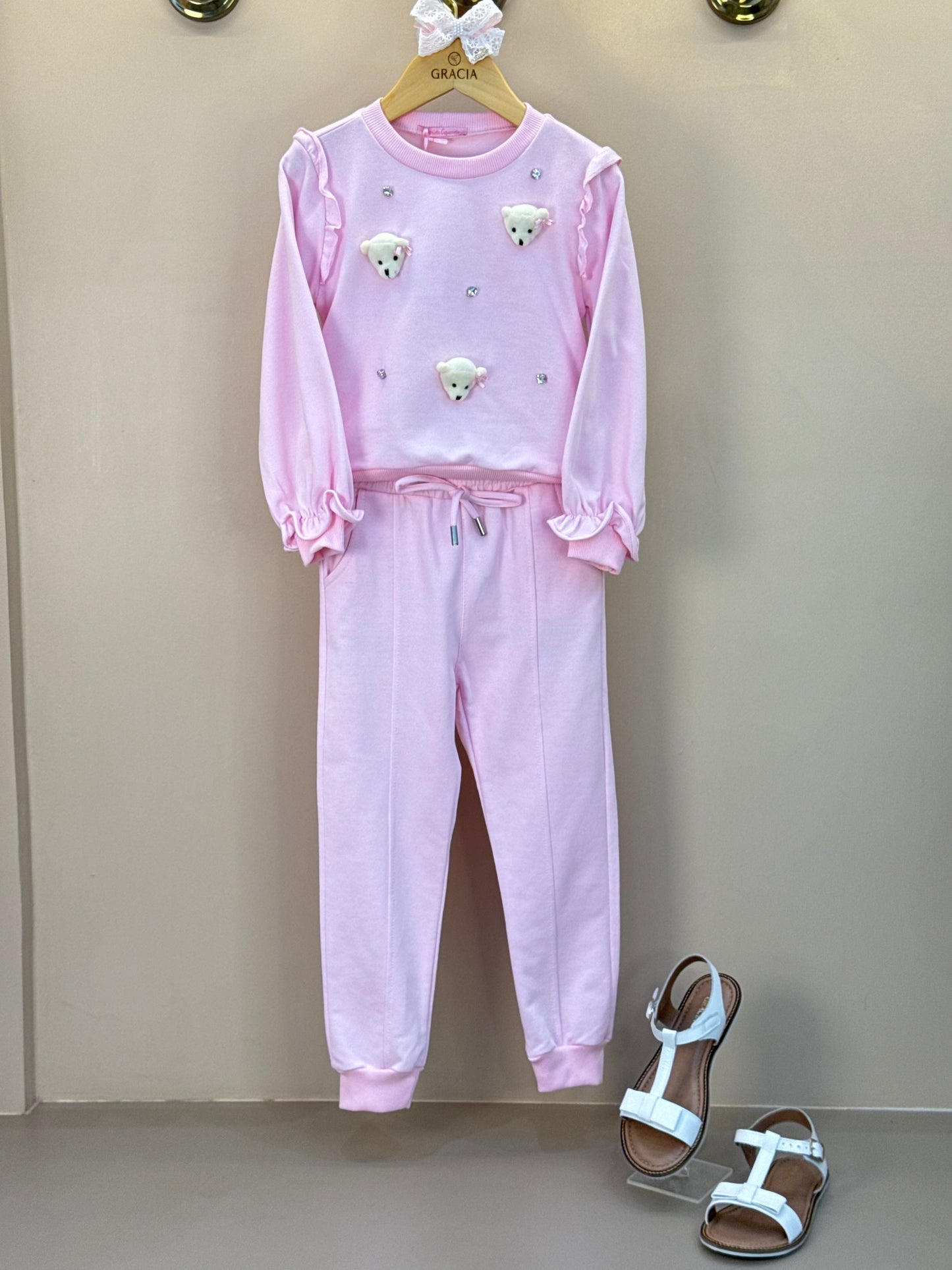 Conjunto Infantil Blusa e Calça Comfy com Ursinhos Rosa - Gabriela Aquarela