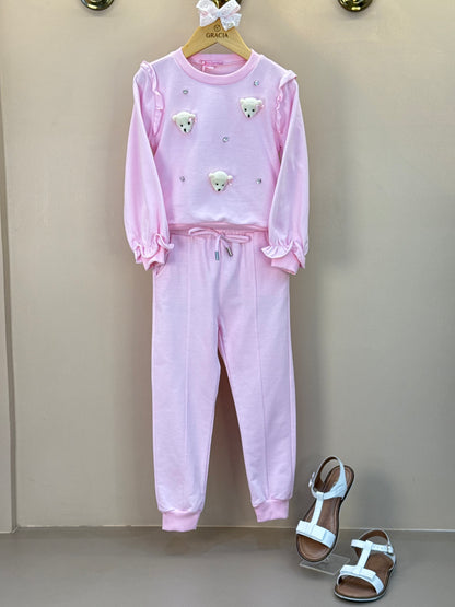 Conjunto Infantil Blusa e Calça Comfy com Ursinhos Rosa - Gabriela Aquarela