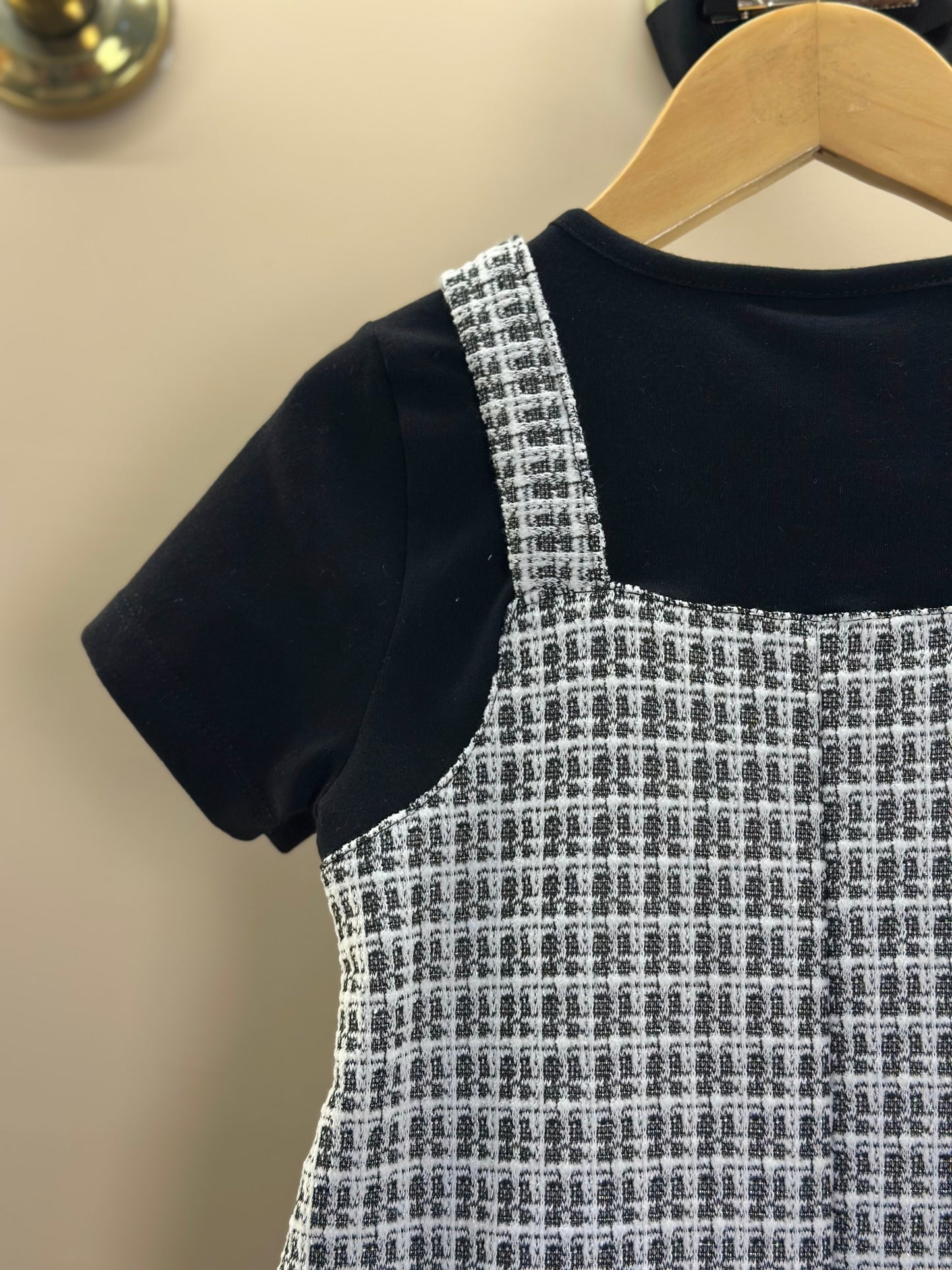 Vestido Infantil MC Sobreposição Tweed Xadrez Preto - Momi