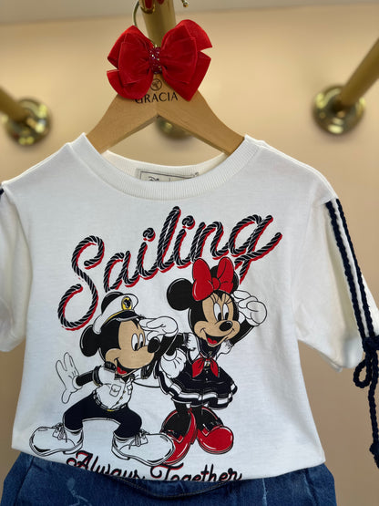 Conjunto Infantil Blusa Sailing e Shorts-saia Jeans Mickey & Minnie - Animê