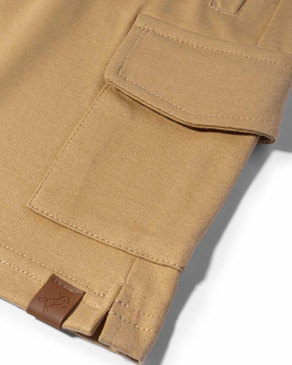 Conjunto Infantil Camiseta Algodão NFL Teddy Torcedores e Bermuda Ponto Roma Bolsos Cargo Bege - Dame