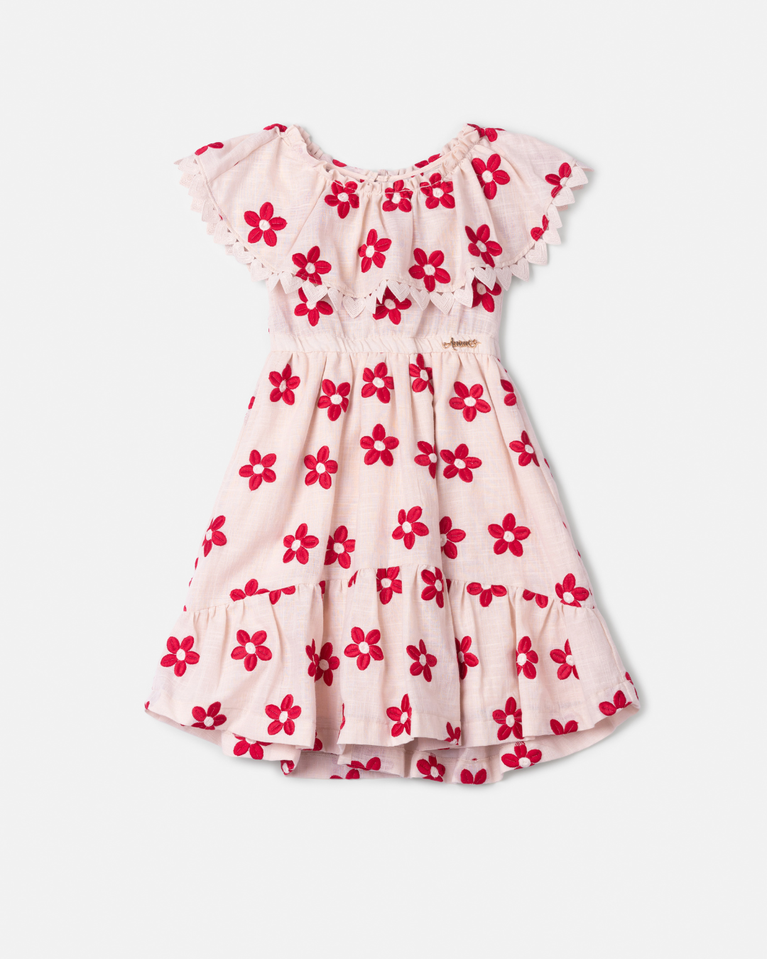 Vestido Infantil Flores Vermelhas Bordadas - Animê