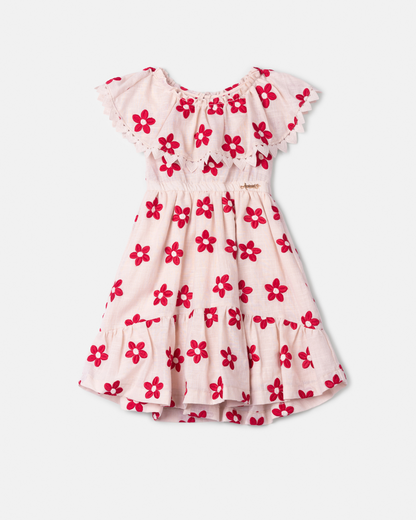 Vestido Infantil Flores Vermelhas Bordadas - Animê