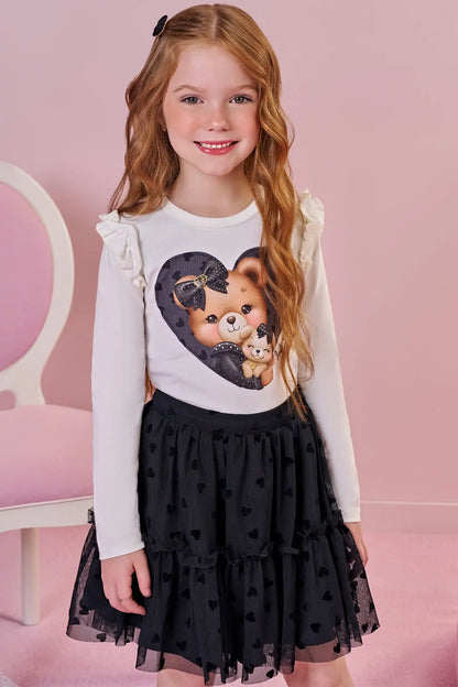 Conjunto Infantil Blusa Ml e Saia Preta - Infanti