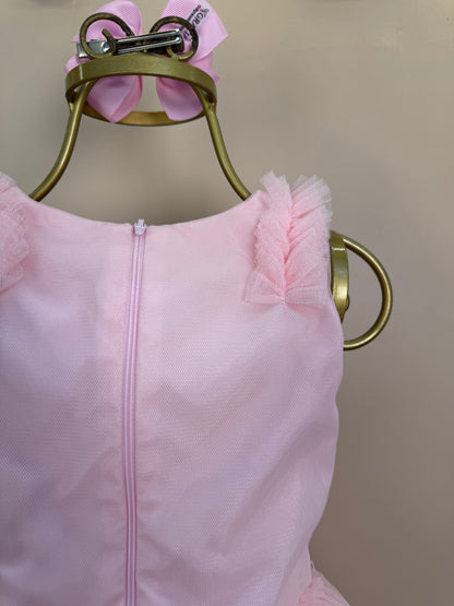 Vestido Infantil Bordado Saia Em Tule Rosa - Petit Cherie