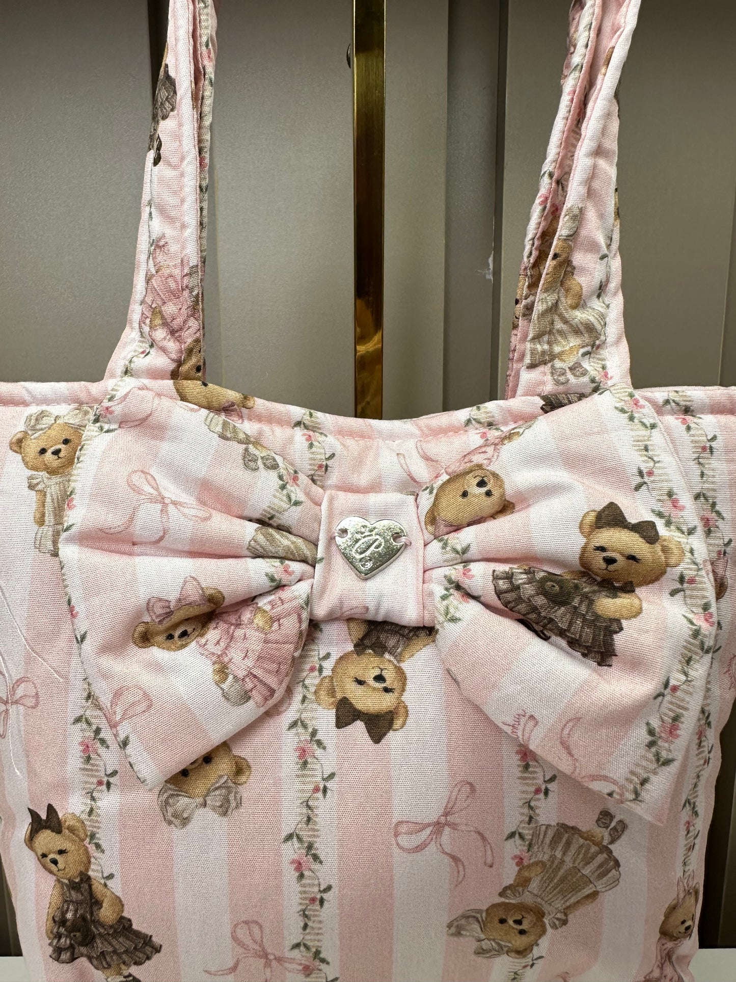 Bolsa Infantil Puffer Estampado Laço Ursinho e Lista - Pituchinhus PRÉ-VENDA