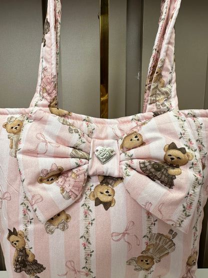 Bolsa Infantil Puffer Estampado Laço Ursinho e Lista - Pituchinhus PRÉ-VENDA