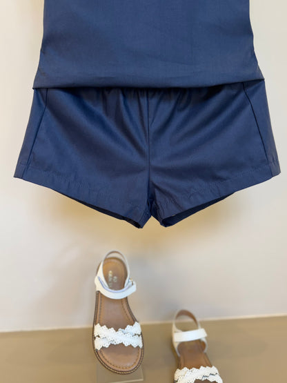 Conjunto infantil Bata Tricoline Laço e Shorts Marinho - Beabá