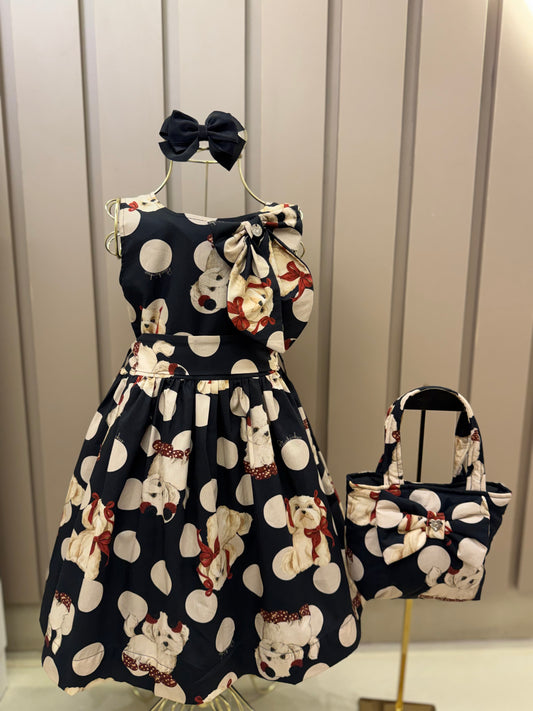 Vestido Algodão Cachorrinhos & Lacinhos Preto - Pituchinhus