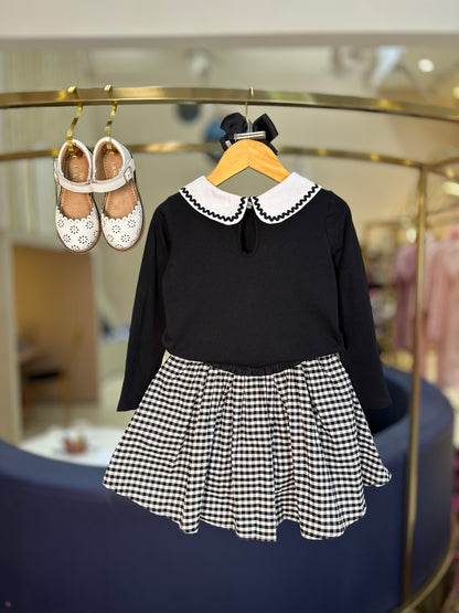 Conjunto Infantil Blusa ML Algodão com Saia de Pregas Xadrez - Beabá