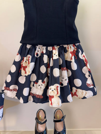 Conjunto Infantil Regata Maxi Laço e Saia e Algodão Cachorrinhos & Lacinhos Preto - Pituchinhus