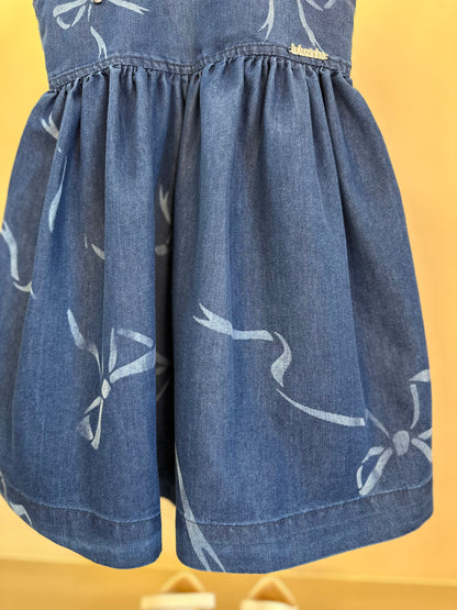 Vestido Infantil Jeans Laços Rodado - Luluzinha