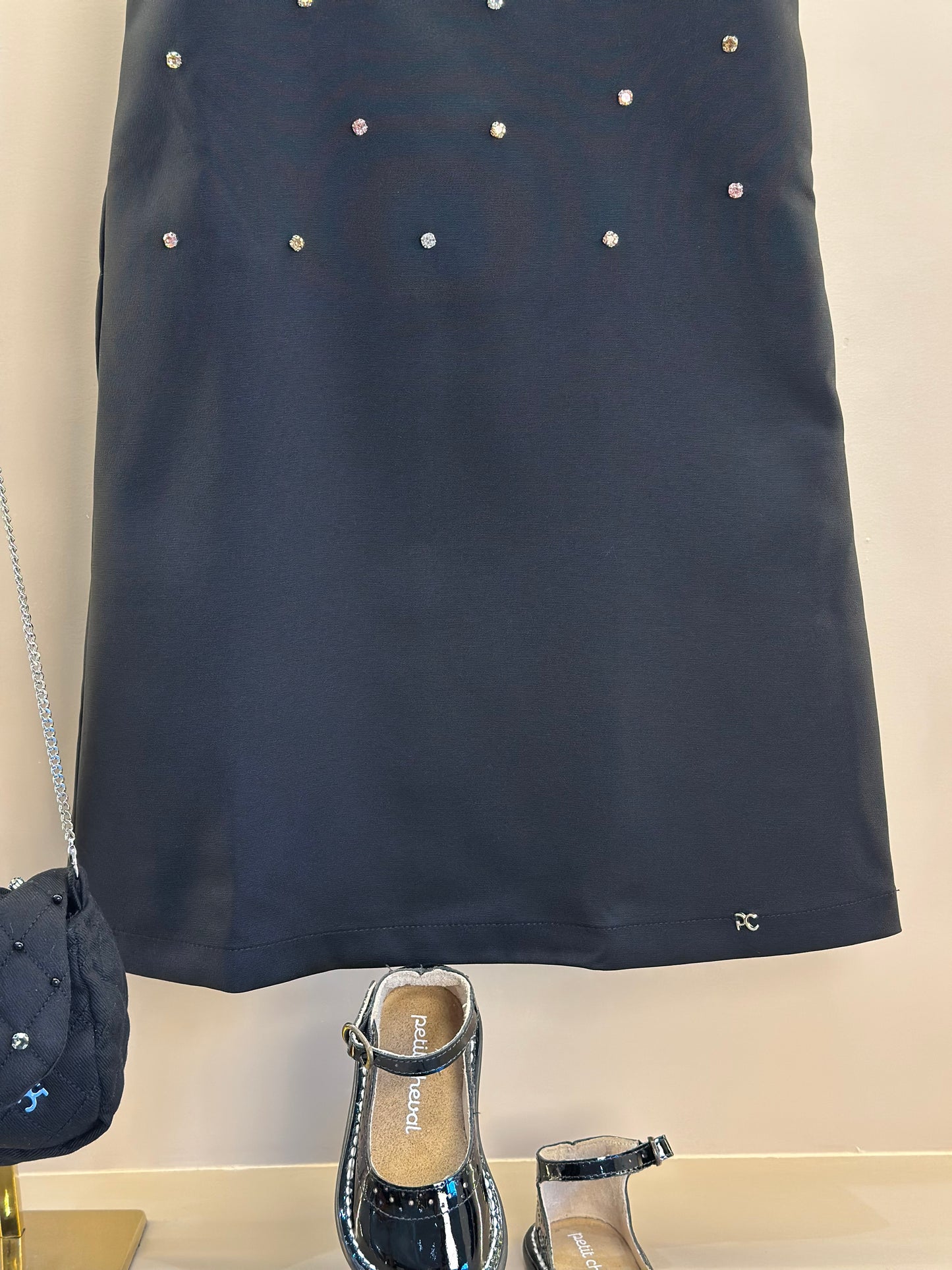Vestido Infantil Alfaiataria Preto Lacinhos e Strass - Petit Cherie