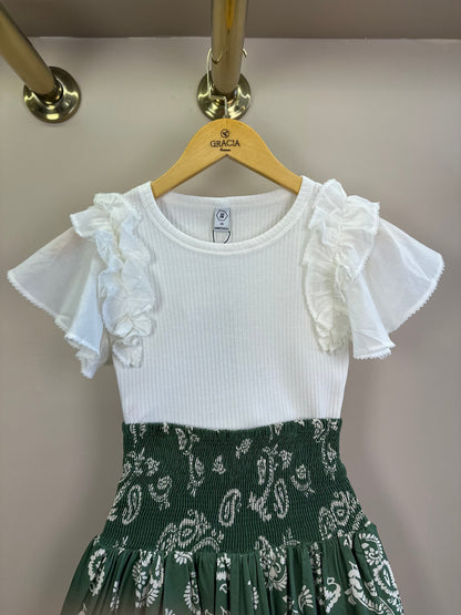 Conjunto Teen Blusa Babados Mangas Voil e Saia Viscose Verde Oliva - Two In
