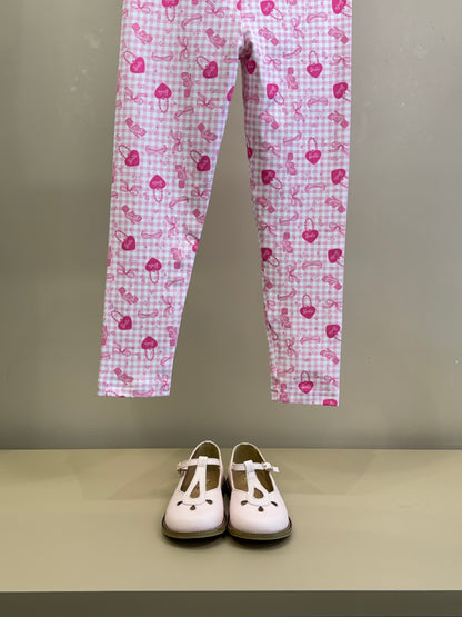 Conjunto Infantil Blusa Barbie Strass Branca e Calça Legging Barbie Rosa Xadrez - Pituchinhus