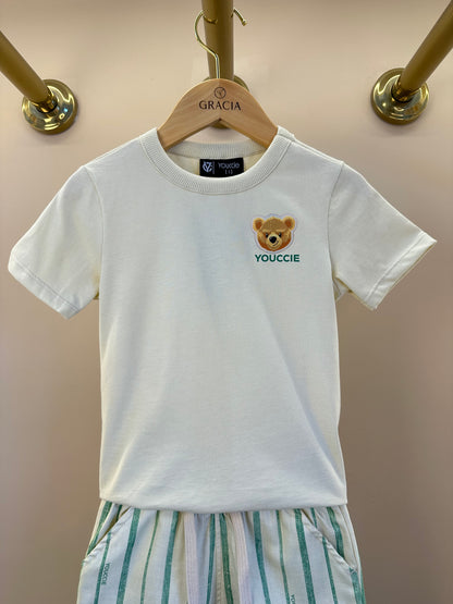 Conjunto Infantil T-Shirt Teddy e Bermuda de Linho Listrada - Youccie