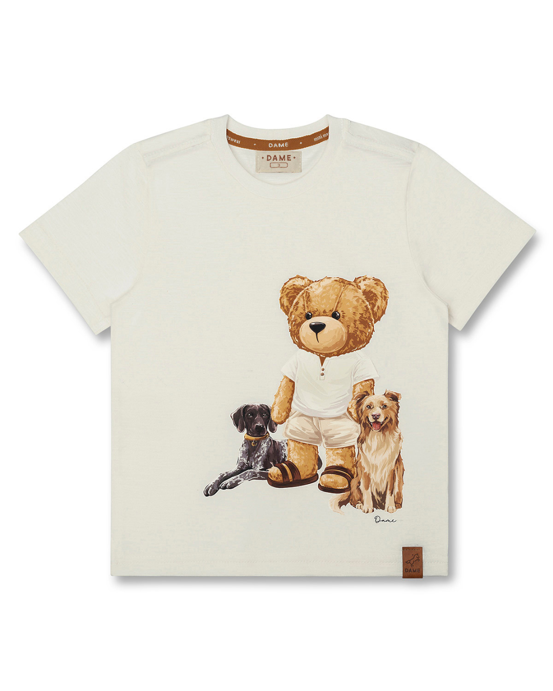 Conjunto Infantil Camiseta Teddy Cachorros Off e Bermuda Suedine Algodão Bolsos Grafite - Dame