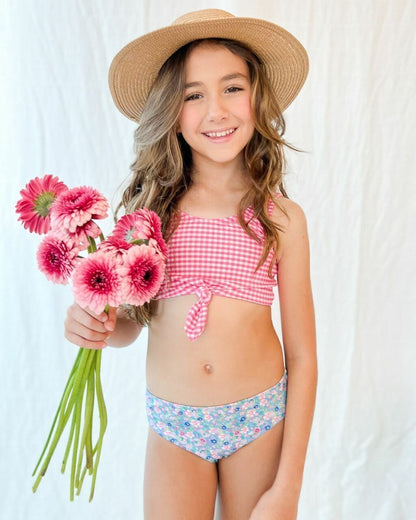Biquíni Infantil Nó Floral com Xadrez - L'été