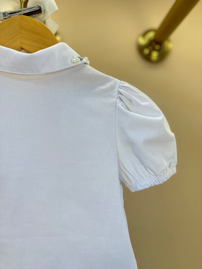 Camisa Infantil Algodão Gola Cristais Branca - Gabriela Aquarela