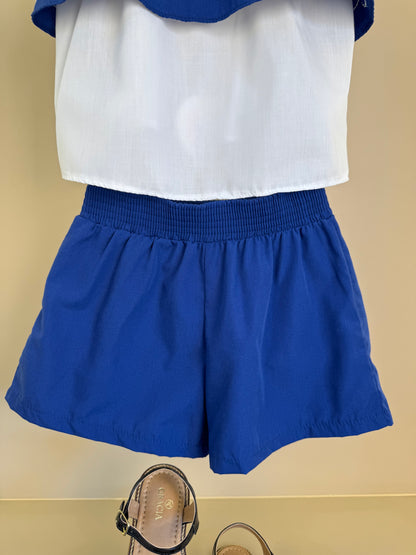 Conjunto Infantil Azul Marinho Blusa Boradado Flores e Shorts - Mon Sucré