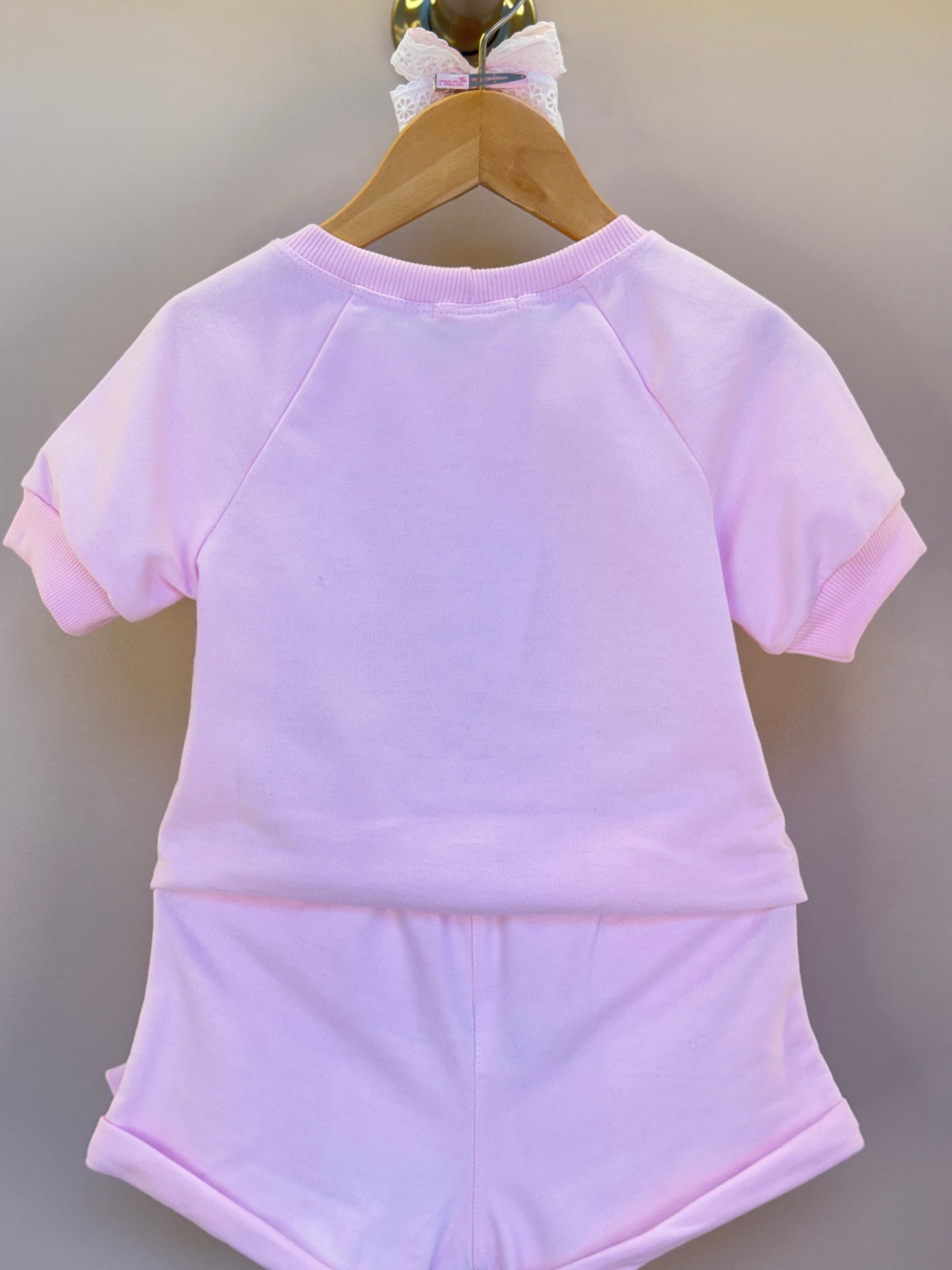 Conjunto Infantil Blusa e Shorts Comfy com Laços Rosa - Gabriela Aquarela